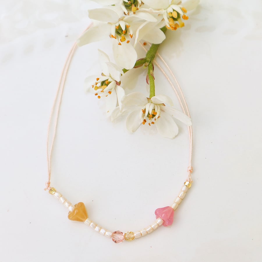 Image of Bracelet fleurs de printemps rose - pêche