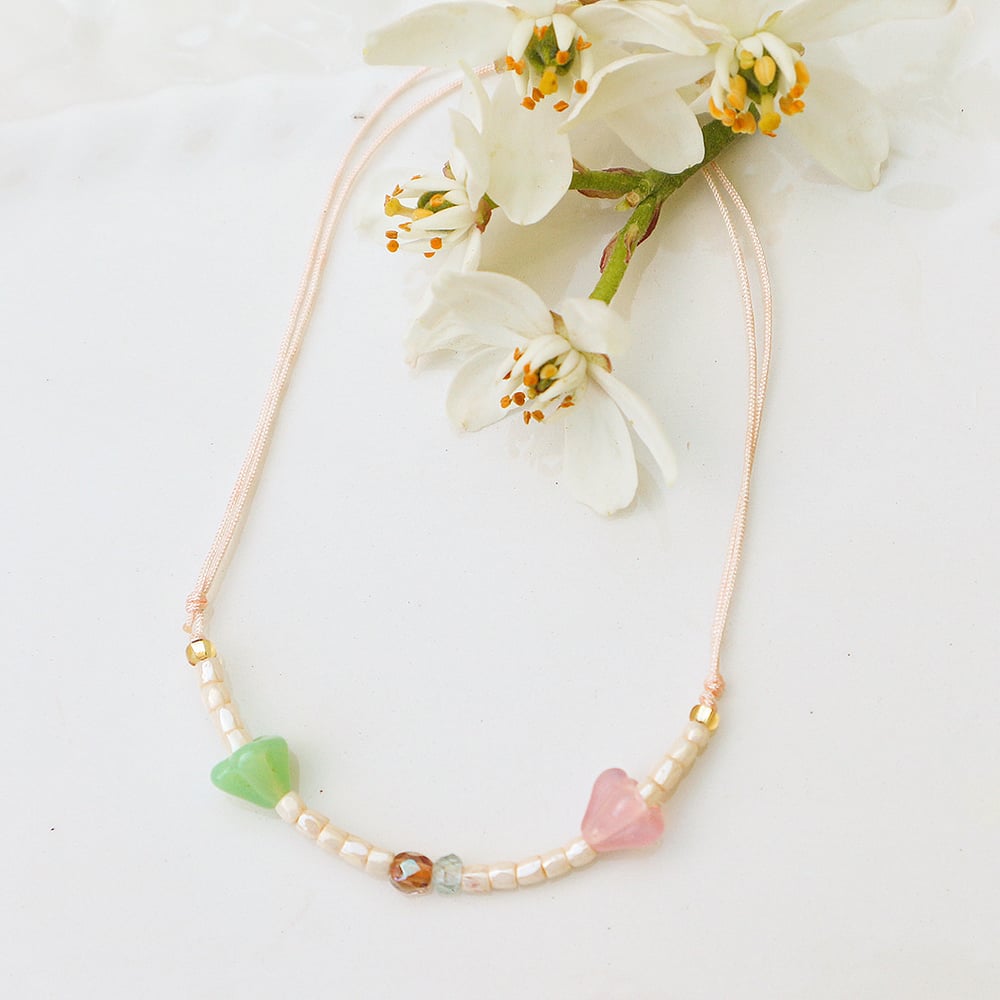 Image of Bracelet fleurs de printemps rose - verveine