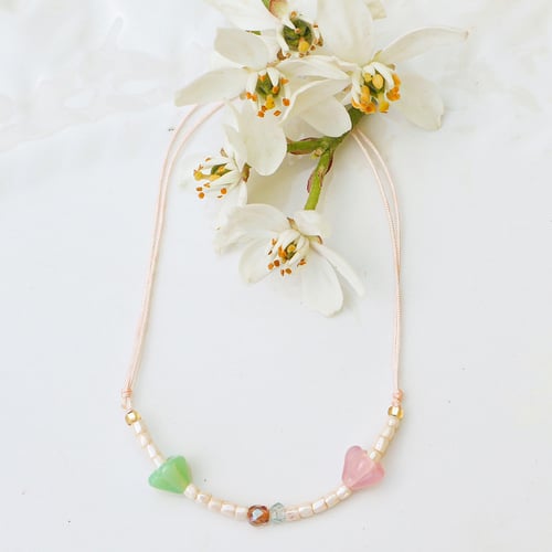 Image of Bracelet fleurs de printemps rose - verveine