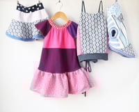 Image 7 of vintage fabric blue diamond purple stripe navy hearts 1/2/3 courtneycourtney skirt flouncy twirl 