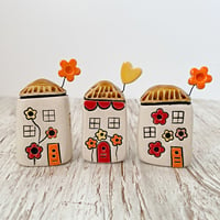 Image 1 of Red Orange Yellow Flowers Mini Ceramic Houses