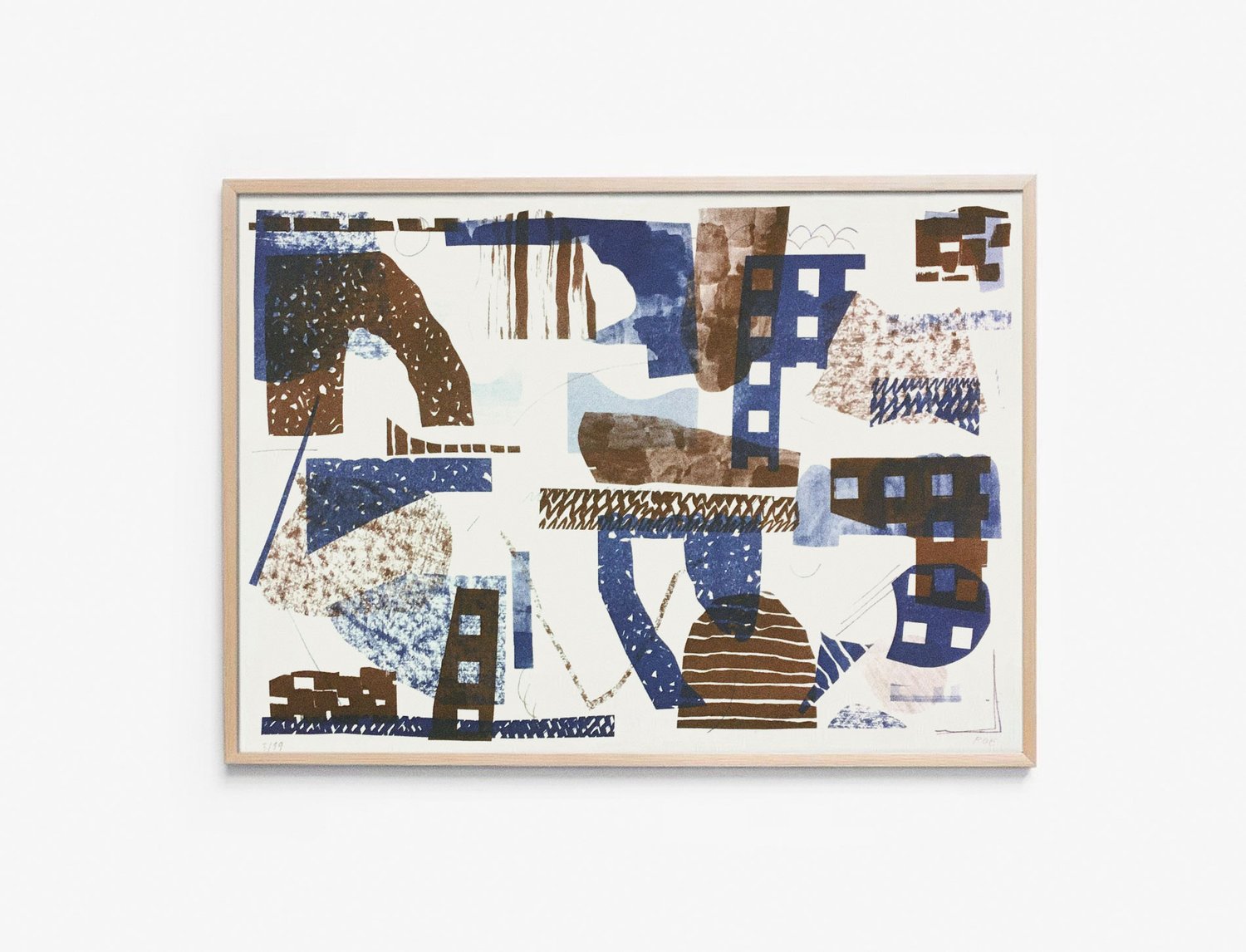 Image of BLUE AND BROWN COLLAGE PRINT