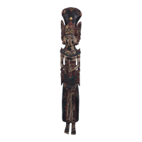 Image 1 of Large Antique Asian Buddhist Figure, Carved Wood With Weathered Polychrome