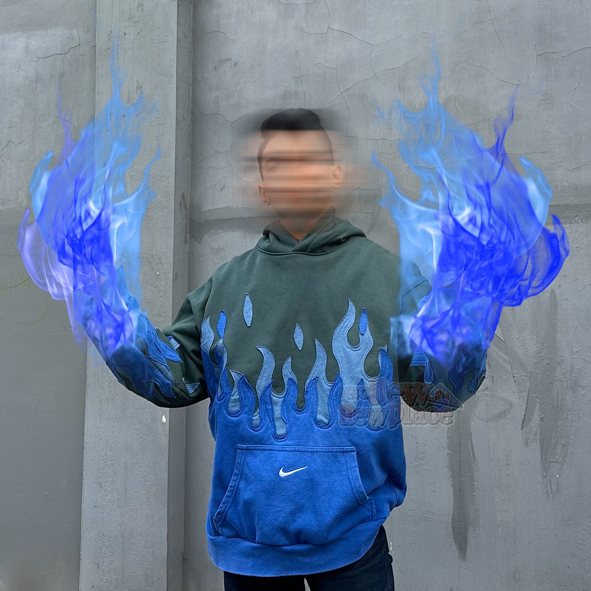 XL) Nike Center Hoodie Double Flame Blue 3tone 