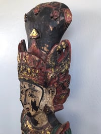 Image 3 of Large Antique Asian Buddhist Figure, Carved Wood With Weathered Polychrome