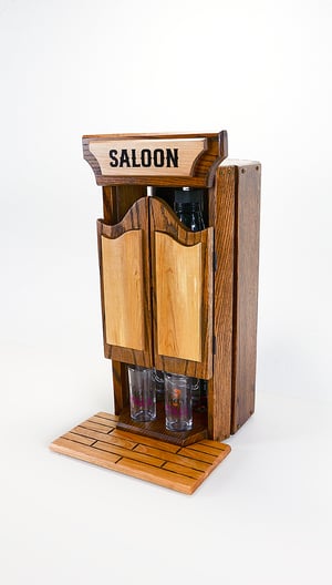 Image of Oak Whiskey Bourbon Caddy with 2 Shot Glasses, Whiskey Lover Unique Drinking Gift, Liquor Cabinet