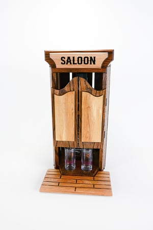 Image of Oak Whiskey Bourbon Caddy with 2 Shot Glasses, Whiskey Lover Unique Drinking Gift, Liquor Cabinet