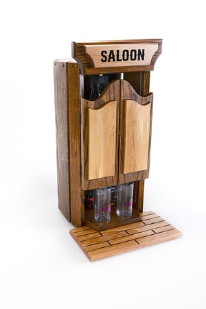 Image of Oak Whiskey Bourbon Caddy with 2 Shot Glasses, Whiskey Lover Unique Drinking Gift, Liquor Cabinet