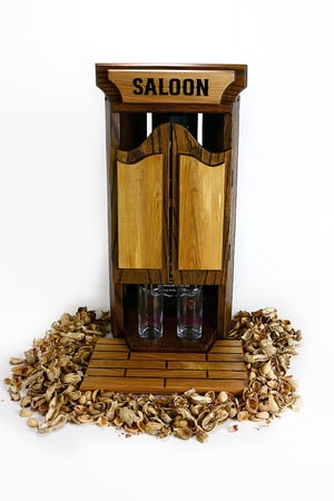 Image of Oak Whiskey Bourbon Caddy with 2 Shot Glasses, Whiskey Lover Unique Drinking Gift, Liquor Cabinet