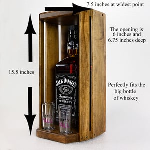 Image of Whiskey Shack, Wooden Whiskey Bourbon Caddy with two glass shot glasses, Wedding Gift, Barware Gift