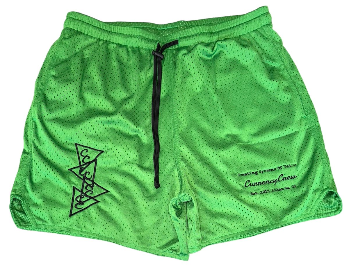 Image of Currency Crew Established 4 Stacks Mesh Shorts Green