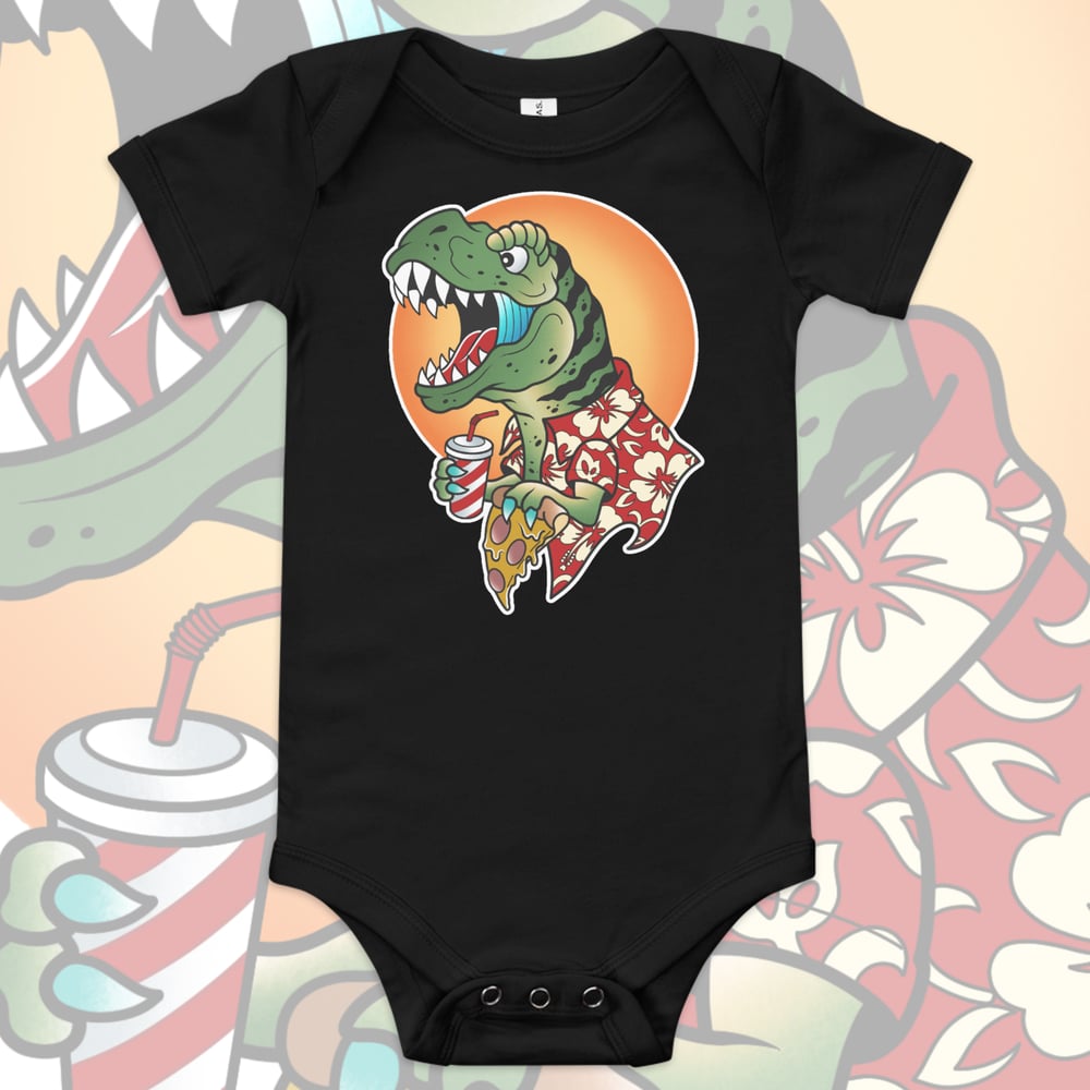 Image of PARTY DINO BABY GROW. 3-18 MONTHS