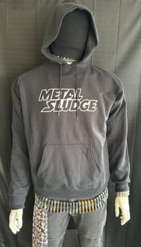 Image 1 of Metal Sludge men's Pullover Black Hoodie (BOTH Front ONLY print & w/ BACK PRINT TOO) 