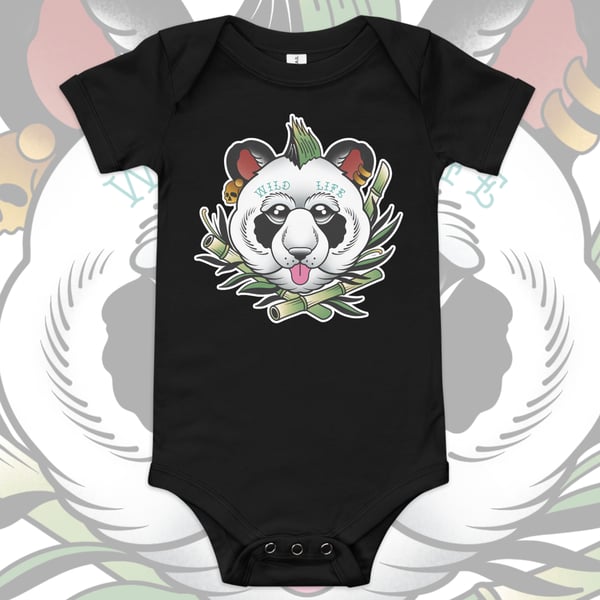Image of PANDA PUNK BABY GROW. 3-18 MONTHS