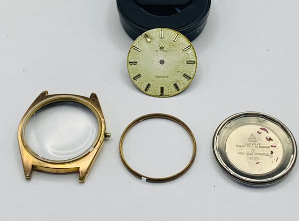 Image of gold pltd Omega geneve 1960's/70's gents watch Case/Dial,used, ref#(om-31)