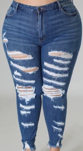 Image of Plus Size High Rise Relaxed Destructed Jeans
