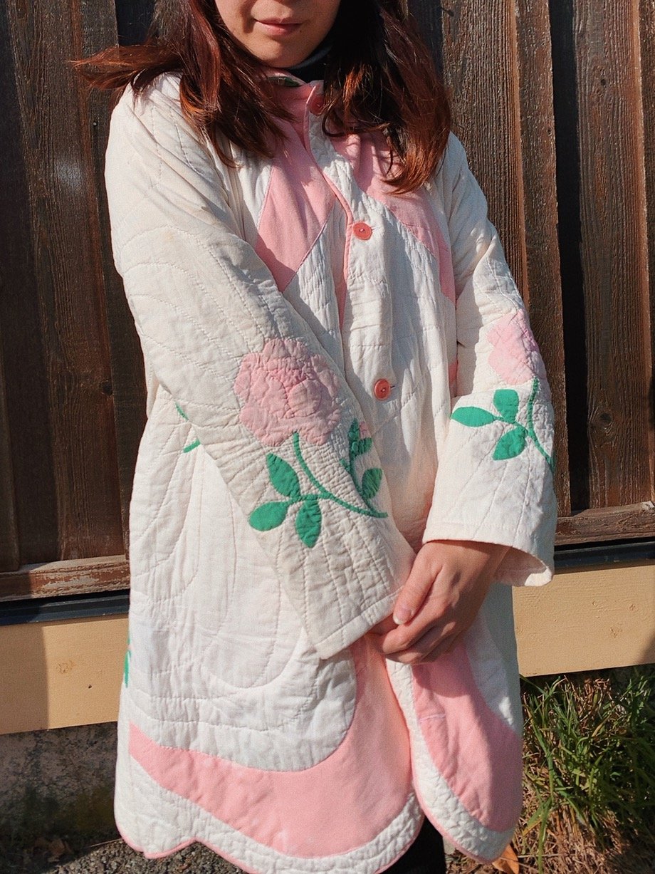Image of Quilt Collared Coat — Antique Roses