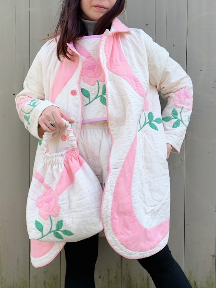 Image of Quilt Collared Coat — Antique Roses 