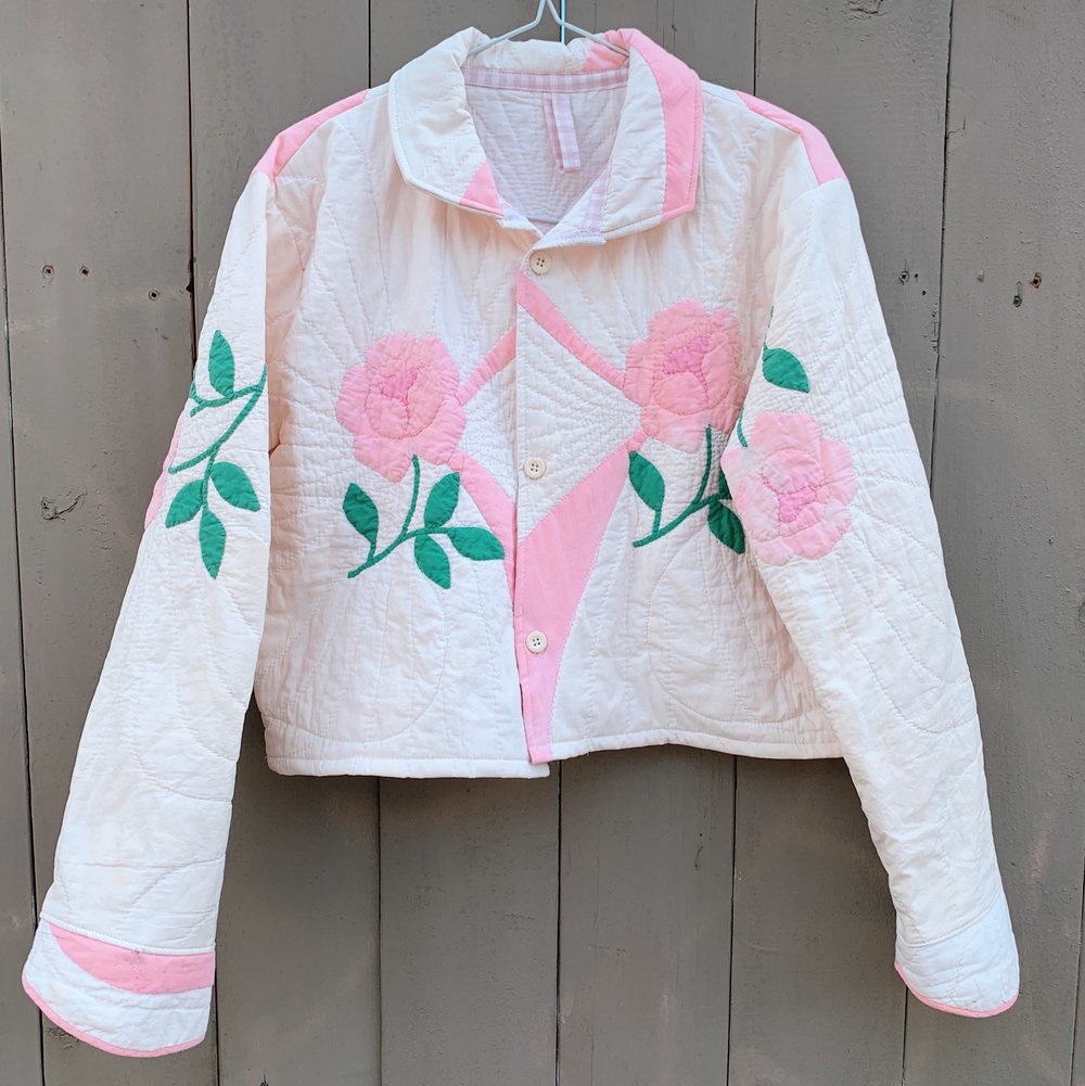 Image of Quilt Collared Cropped Coat — Antique Roses 