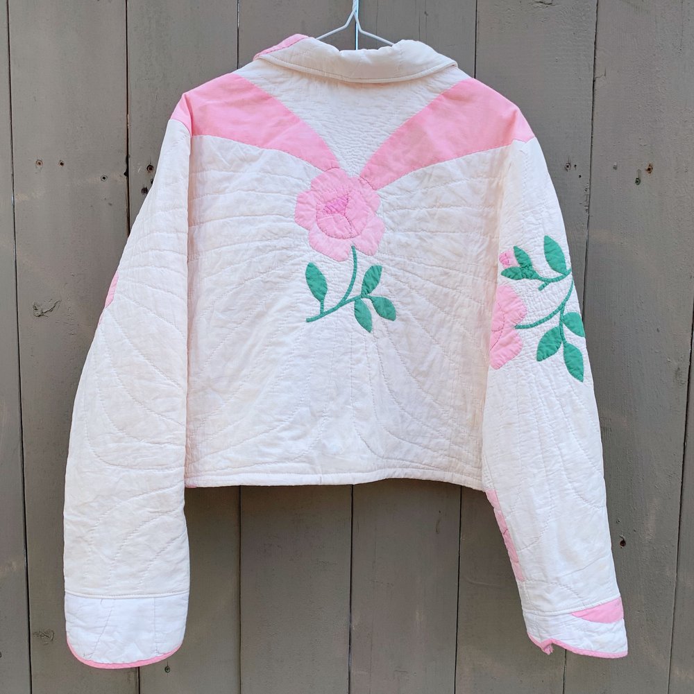Image of Quilt Collared Cropped Coat — Antique Roses