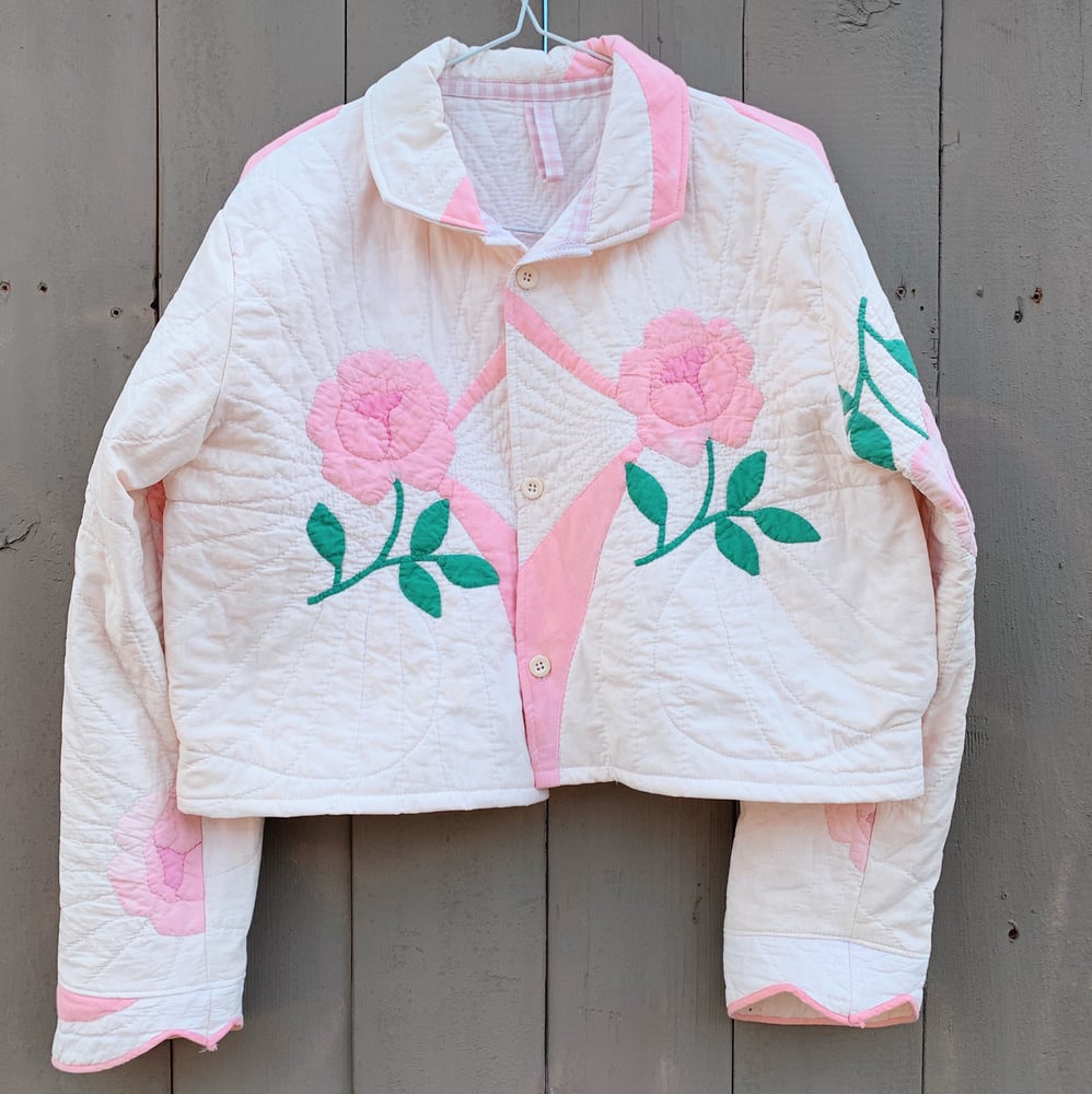 Image of Quilt Collared Cropped Coat — Antique Roses