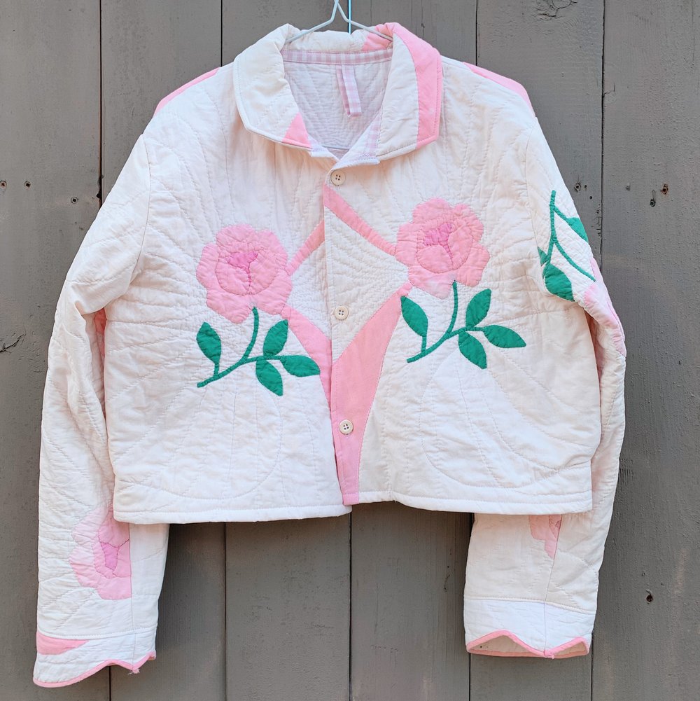 Image of Quilt Collared Cropped Coat — Antique Roses 