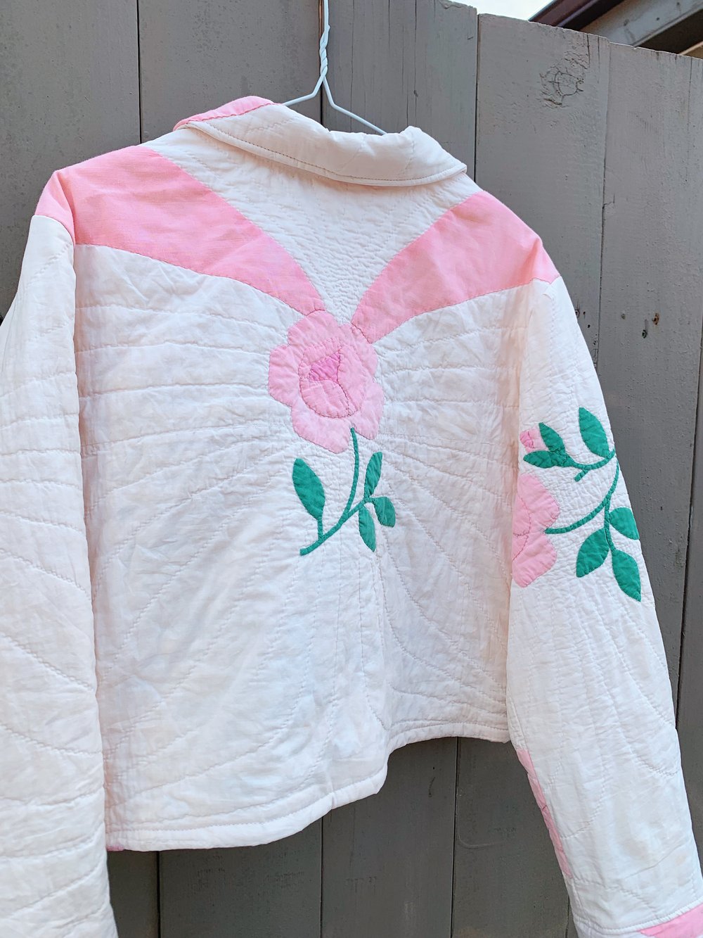 Image of Quilt Collared Cropped Coat — Antique Roses
