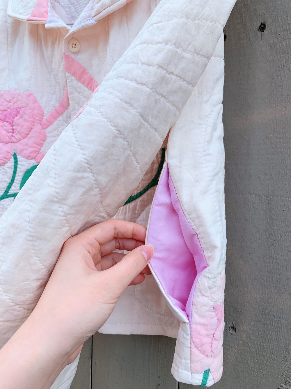 Image of Quilt Collared Cropped Coat — Antique Roses