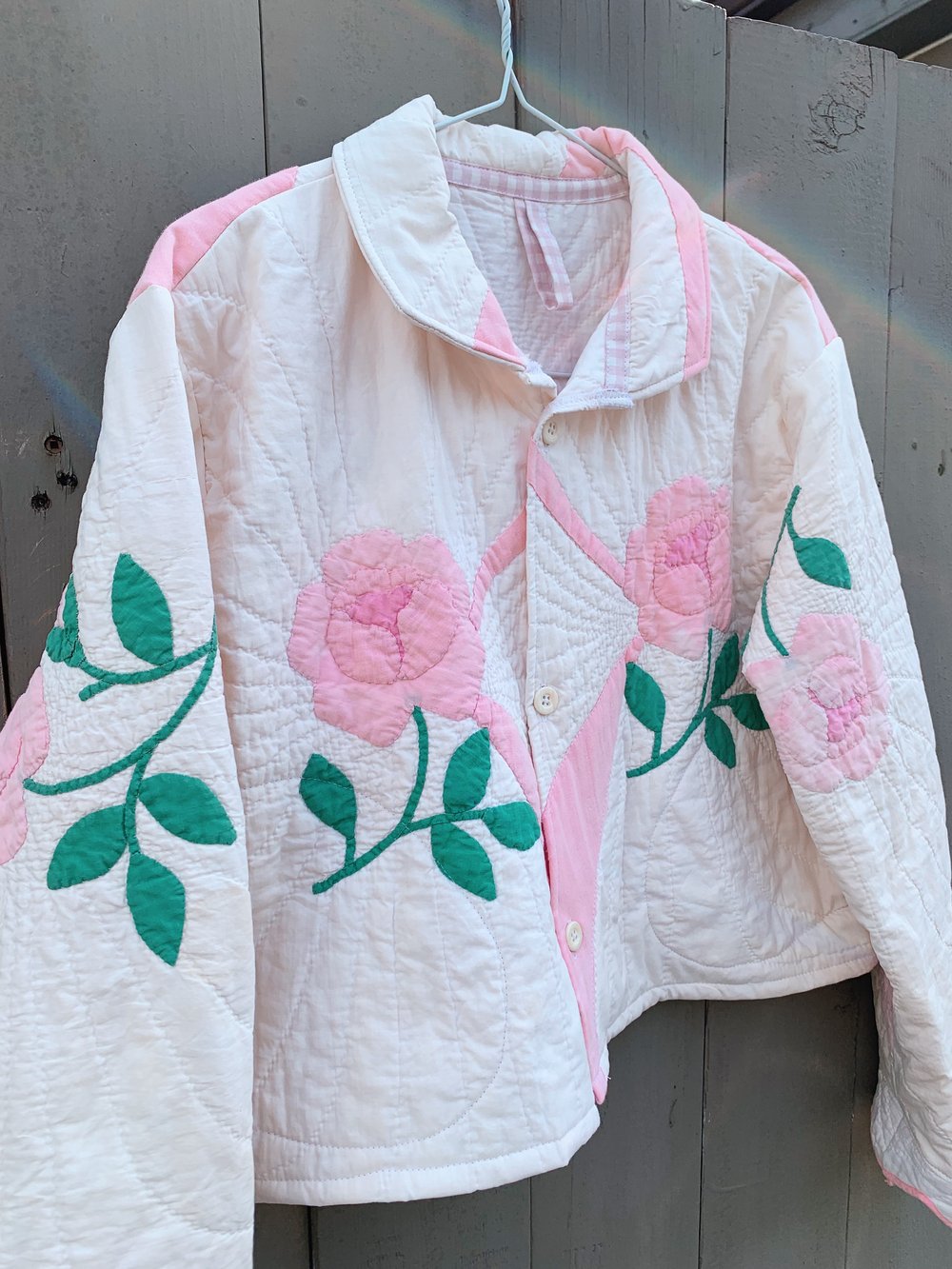 Image of Quilt Collared Cropped Coat — Antique Roses