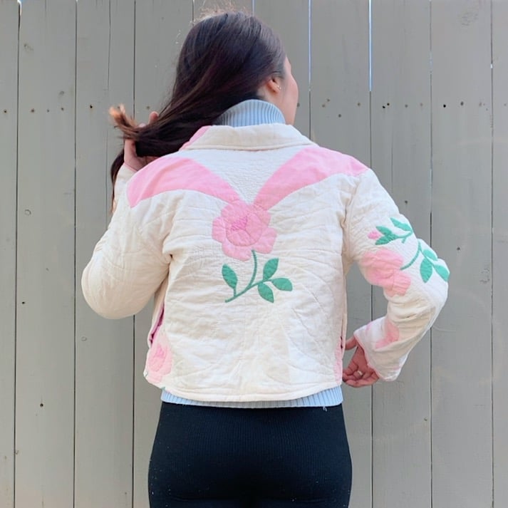 Image of Quilt Collared Cropped Coat — Antique Roses