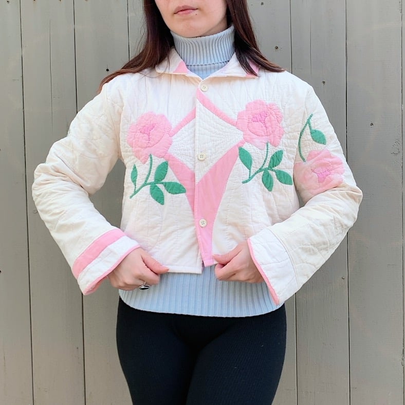 Image of Quilt Collared Cropped Coat — Antique Roses 