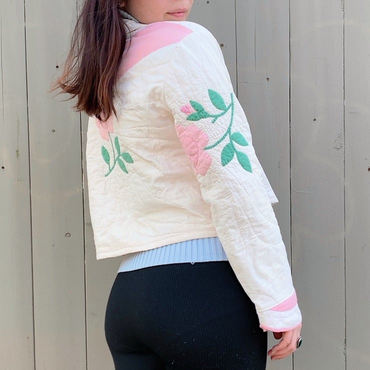 Image of Quilt Collared Cropped Coat — Antique Roses