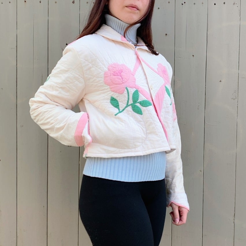 Image of Quilt Collared Cropped Coat — Antique Roses