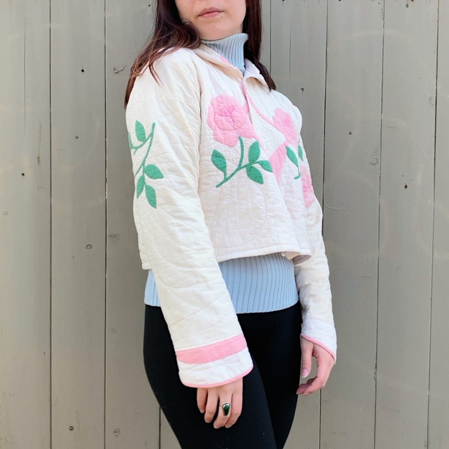 Image of Quilt Collared Cropped Coat — Antique Roses