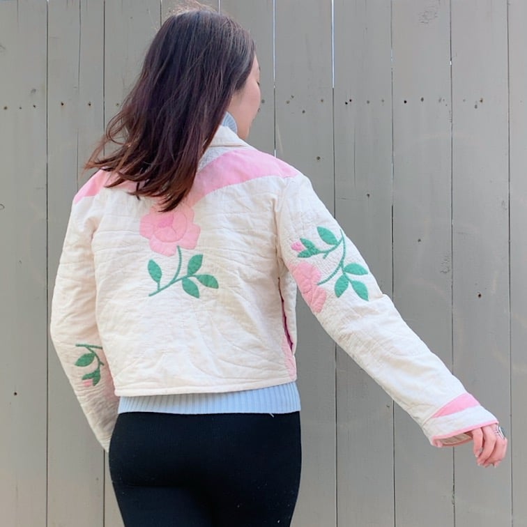 Image of Quilt Collared Cropped Coat — Antique Roses