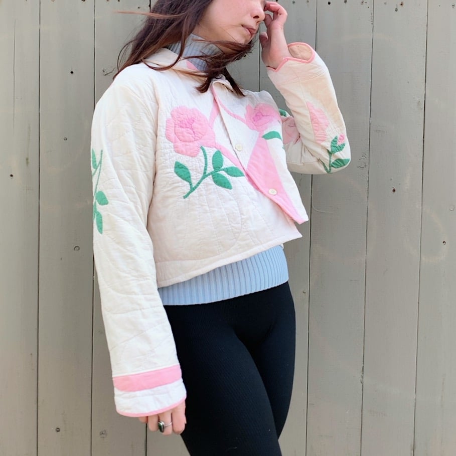 Image of Quilt Collared Cropped Coat — Antique Roses