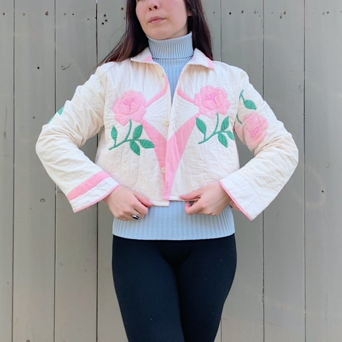 Image of Quilt Collared Cropped Coat — Antique Roses 