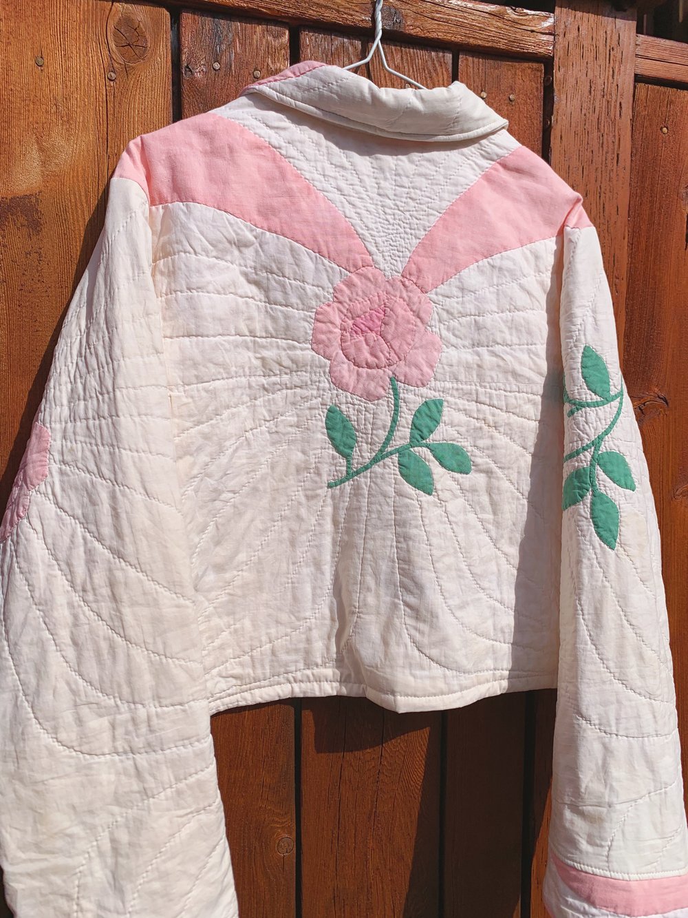 Image of Quilt Collared Cropped Coat — Antique Roses 