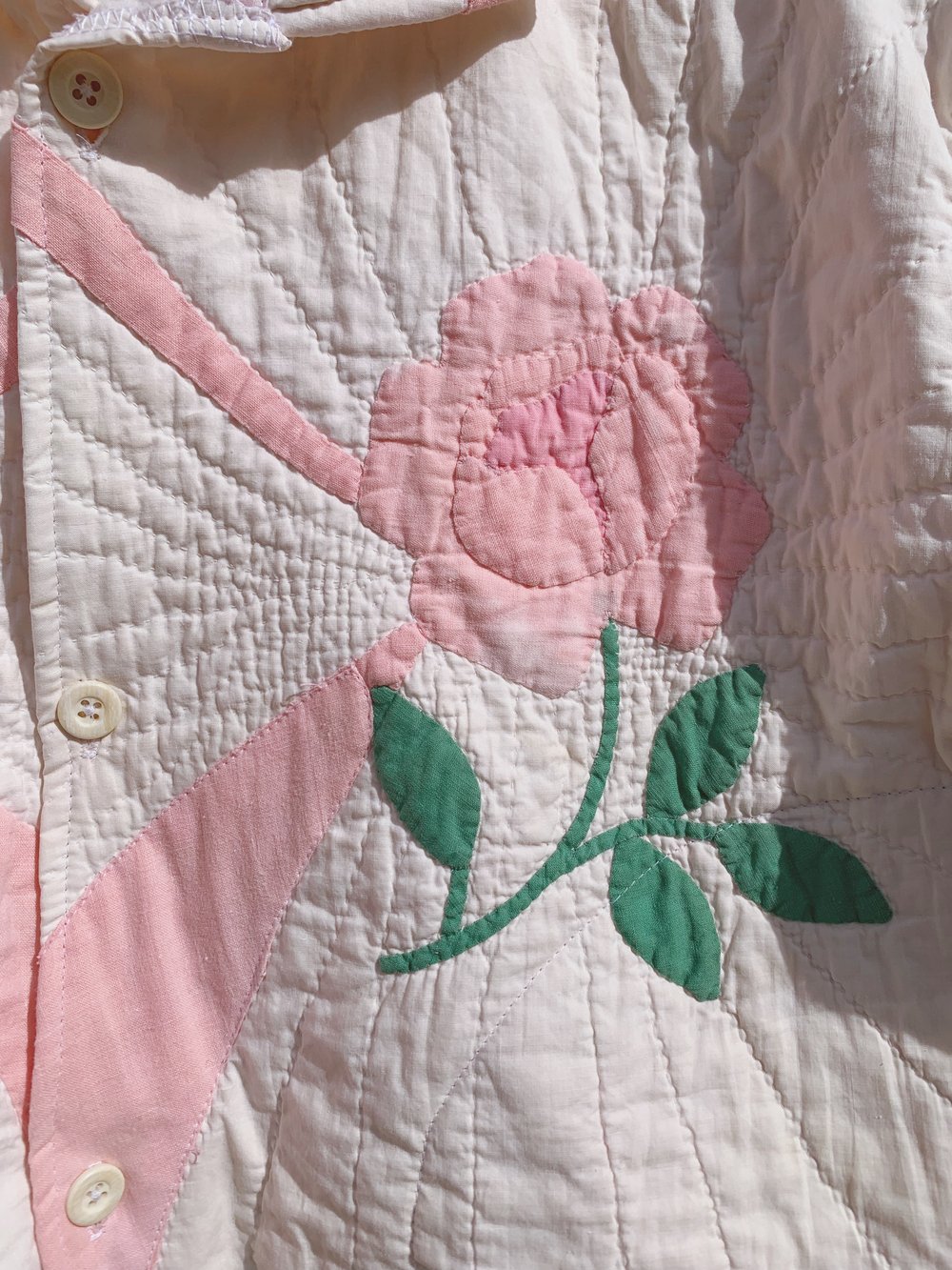 Image of Quilt Collared Cropped Coat — Antique Roses