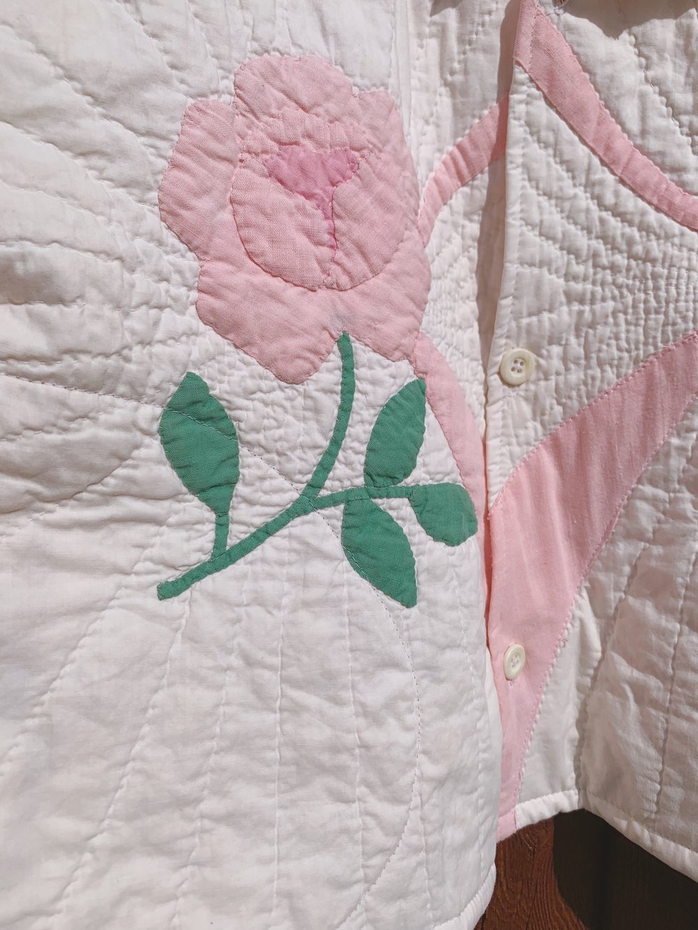 Image of Quilt Collared Cropped Coat — Antique Roses