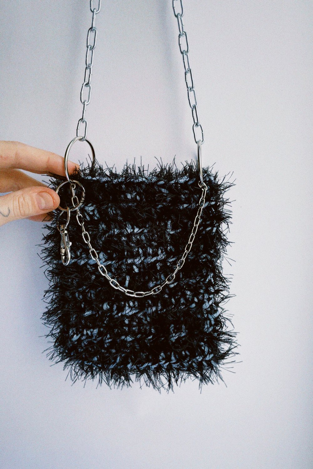 Image of Fluffy crocheted phone bag no.2