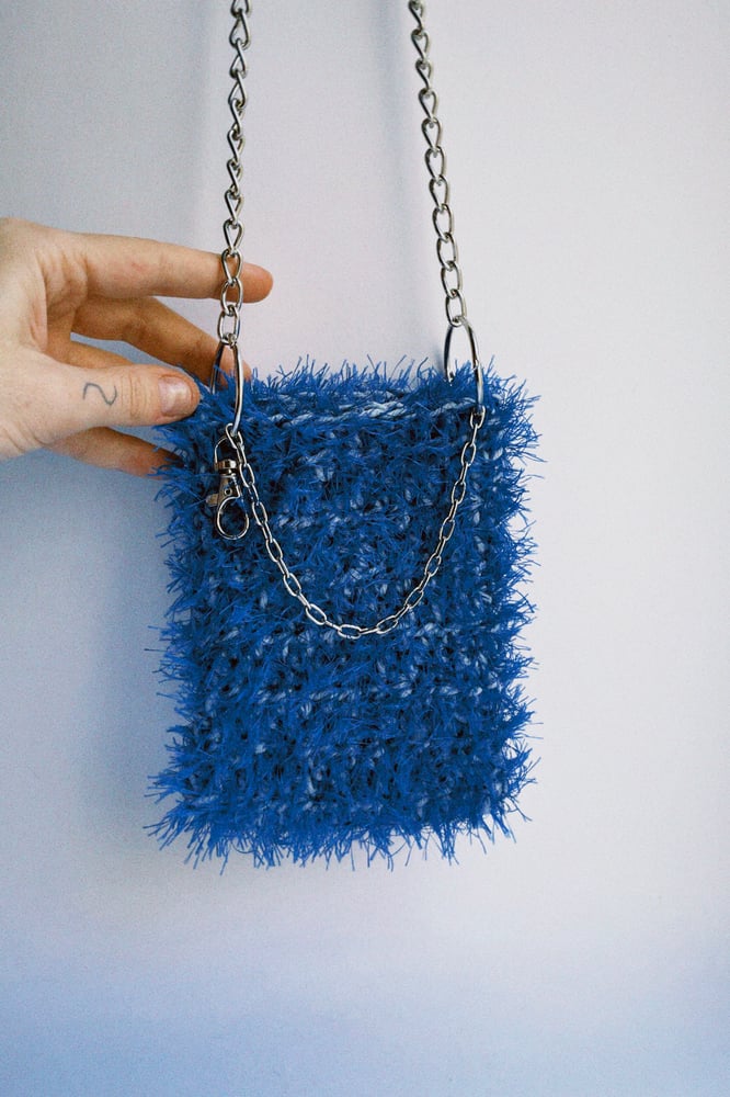 Image of Fluffy crocheted phone bag no.3