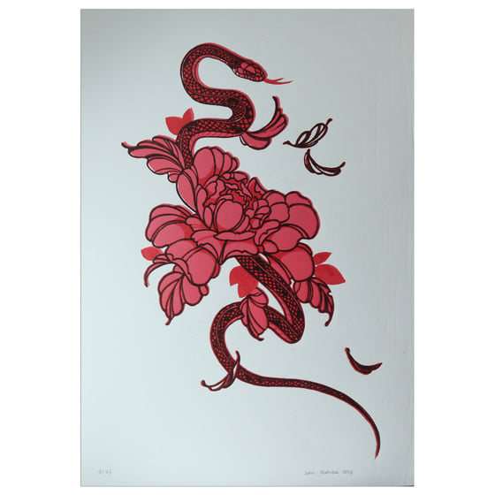 Image of Snake in a Peony Flower