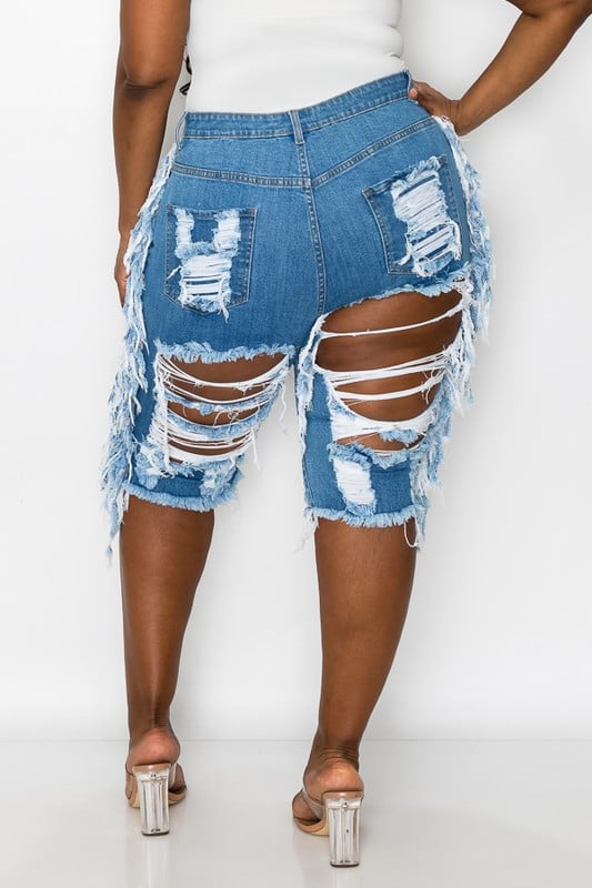 Image of 3pack DESTROYED BERMUDA SHORTS-DENIM