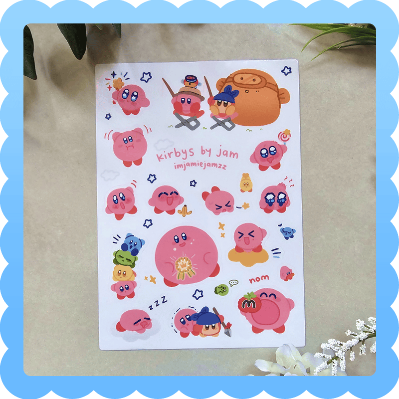 Image of kirby❄️ waterproof vinyl sticker sheet