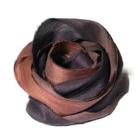Image 4 of 10YD. REDWOOD  FOREST HAND DYED RECYCLED SARI SILK RIBBON BUNDLES by COLOR KISSED SILK