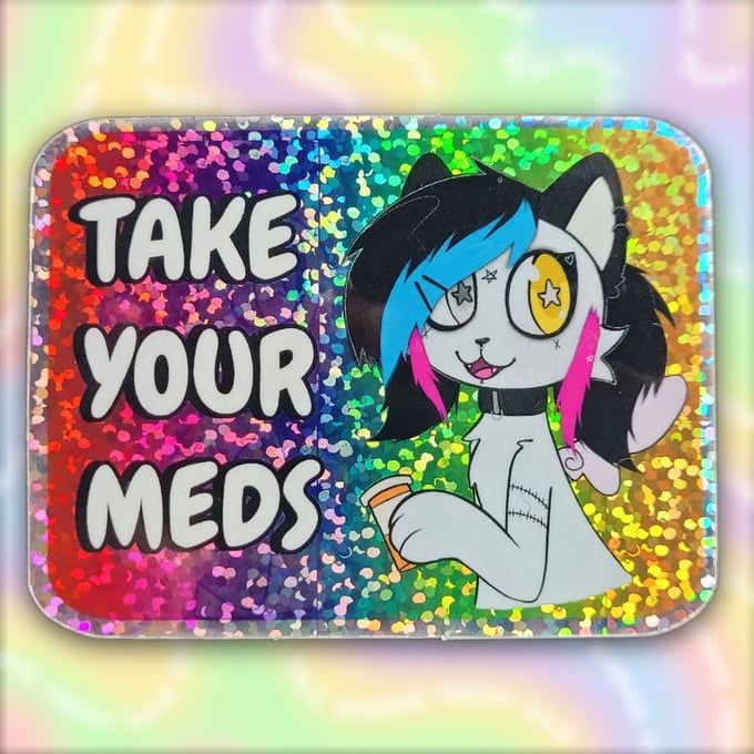 Image of Take Your Meds Guro Cat Glitter Sticker