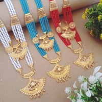 Rani haar necklace set, White red and bluegreen color combo of three, Indian jewelry, golden colour 