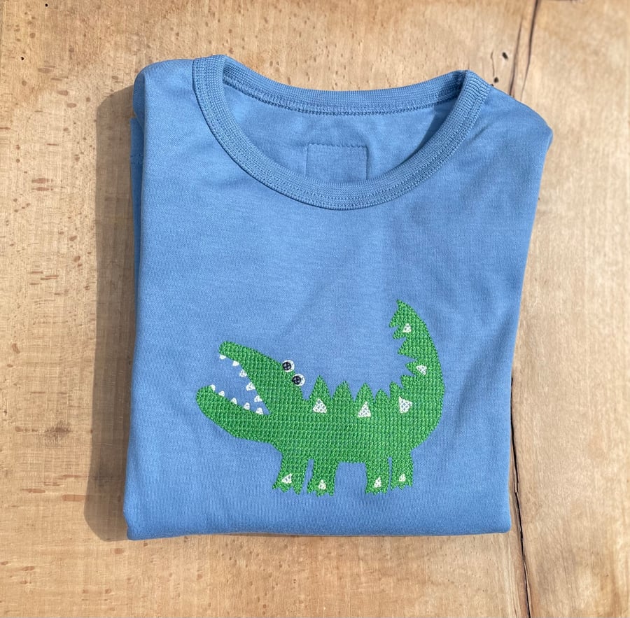 Image of Shirt blau mit gesticktem Krokodil Art-273813 (D)