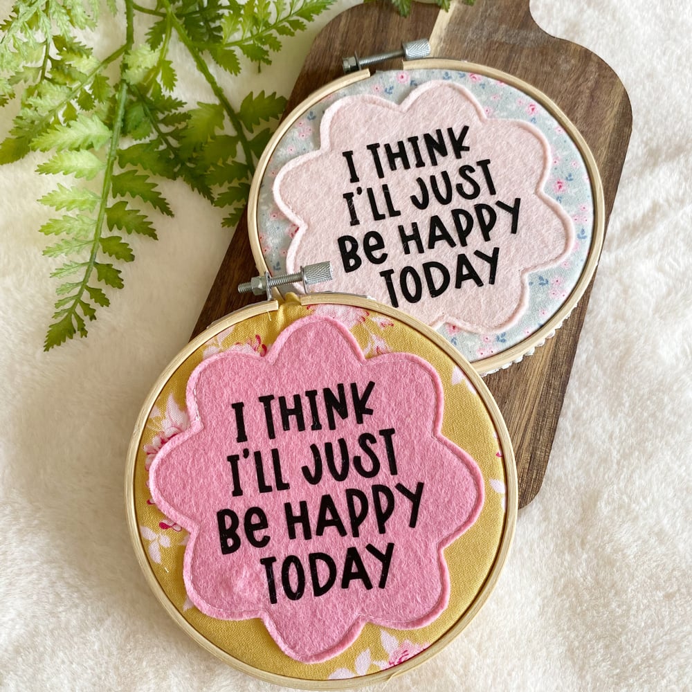 Image of HAPPY embroidery hoop art